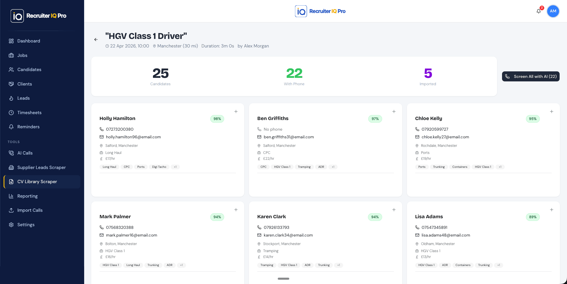 Recruiter IQ Pro CV Library Scraper screen