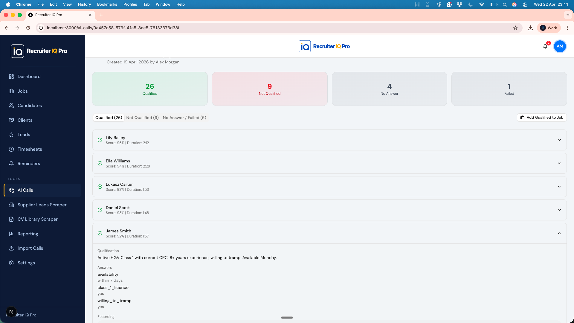 AI Calling Agent results